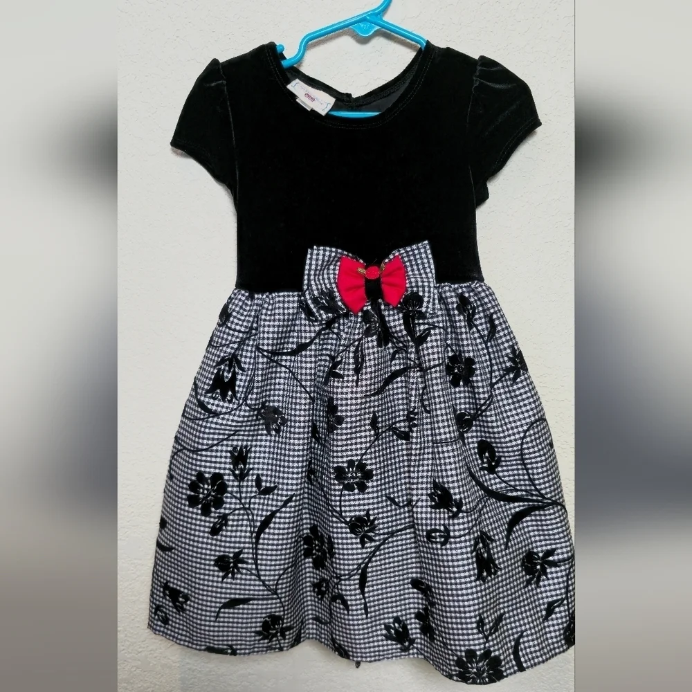 Marinellata  Dress Toddler Girls Size 3T Holiday Black White Velvet Bow Lined